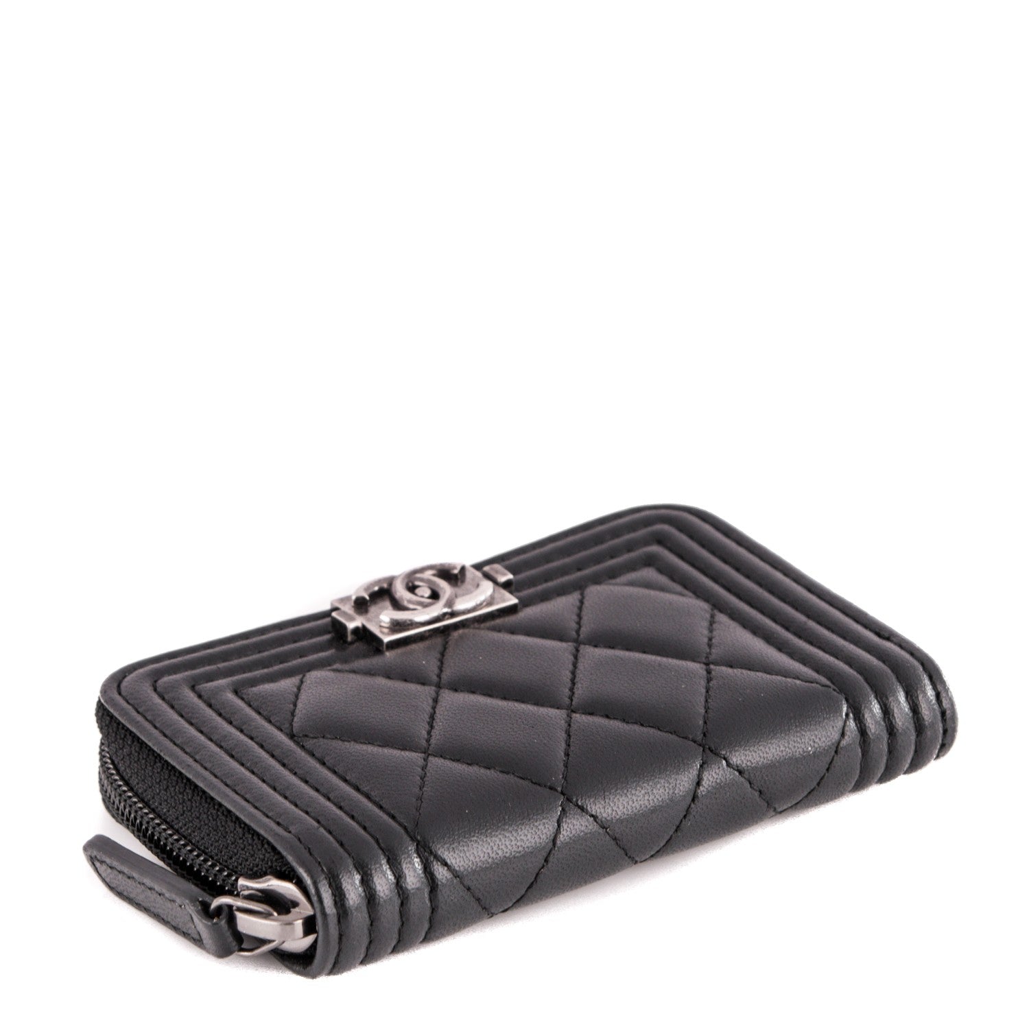 Chanel Lambskin Quilted Zip Around Boy Coin Purse Wallet Black 4 of 7