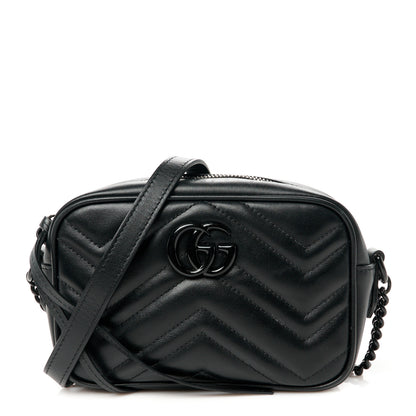 Gucci Calfskin Matelasse Monochrome Mini GG Marmont Chain Shoulder Bag Black 1 of 10