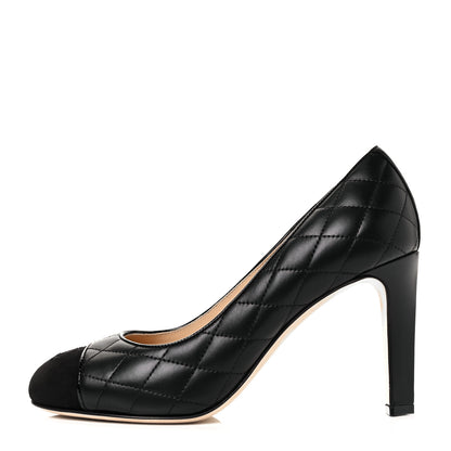 Chanel Lambskin Suede Quilted Cap Toe Pumps 38 Black 1 of 8