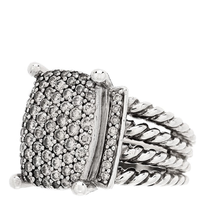 David Yurman Sterling Silver Diamond 16mm Wheaton Ring 53 6.5 3 of 6