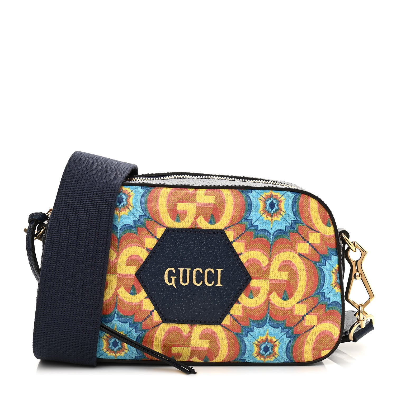 Gucci GG Supreme Kaleidoscope Calfskin Script Logo Gucci 100 Camera Bag Blue Orange Multicolor Blue Agata 1 of 9