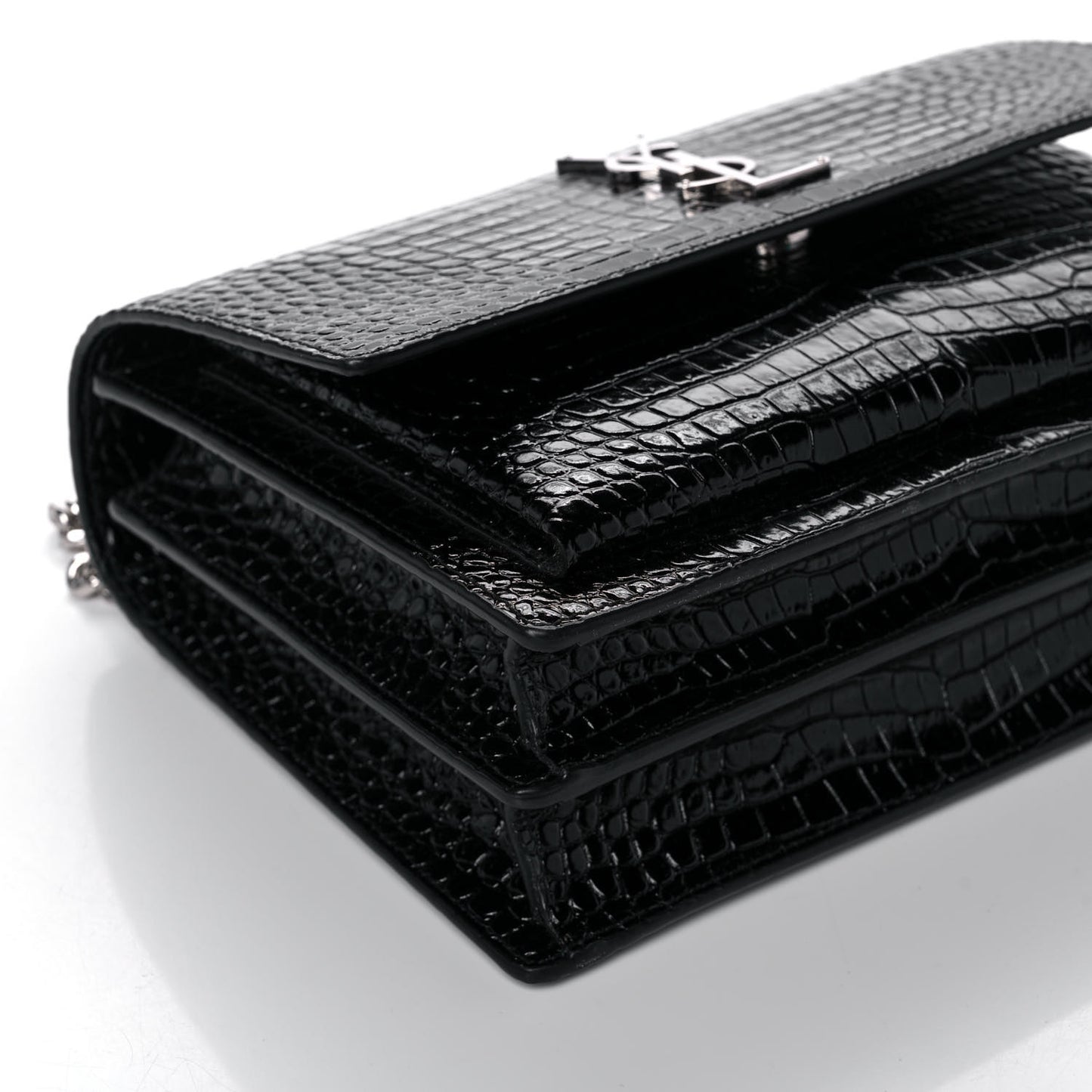Calfskin Crocodile Embossed Medium Monogram Sunset Black