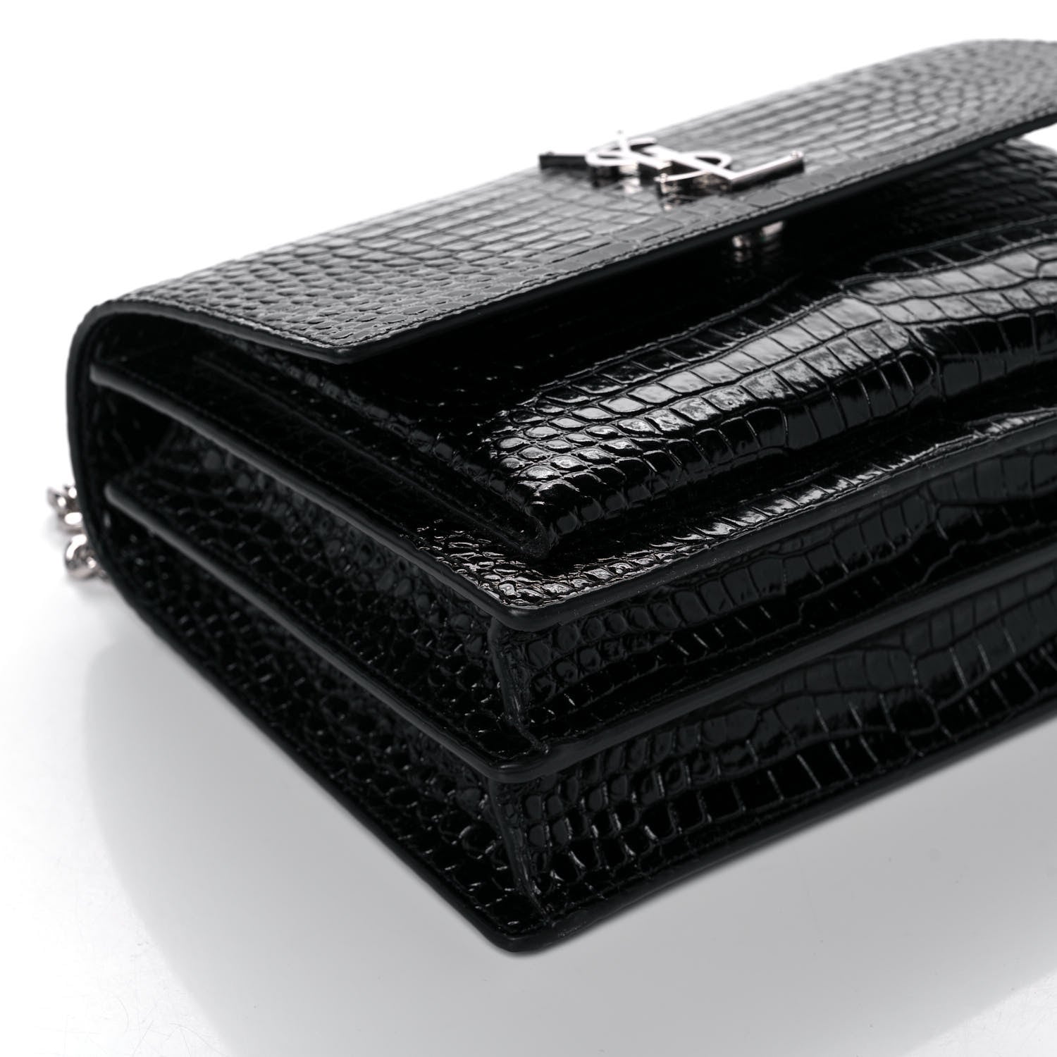 Saint Laurent Calfskin Crocodile Embossed Medium Monogram Sunset Black 8 of 11