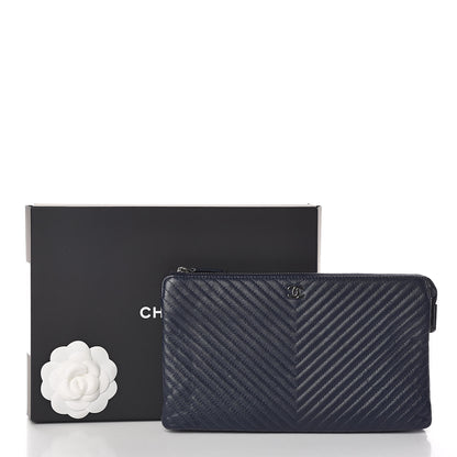 Chanel Caviar Chevron Quilted Small Zipped Pouch Navy 10 of 10