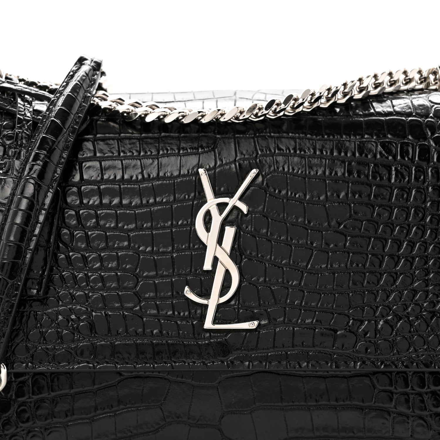 Saint Laurent Calfskin Crocodile Embossed Medium Monogram Sunset