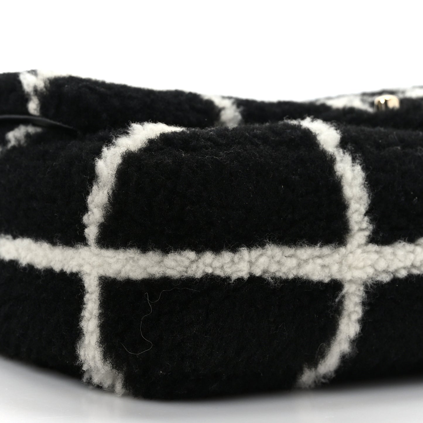 Shearling Lambskin Large Fluffy Tartan Single Flap Black White