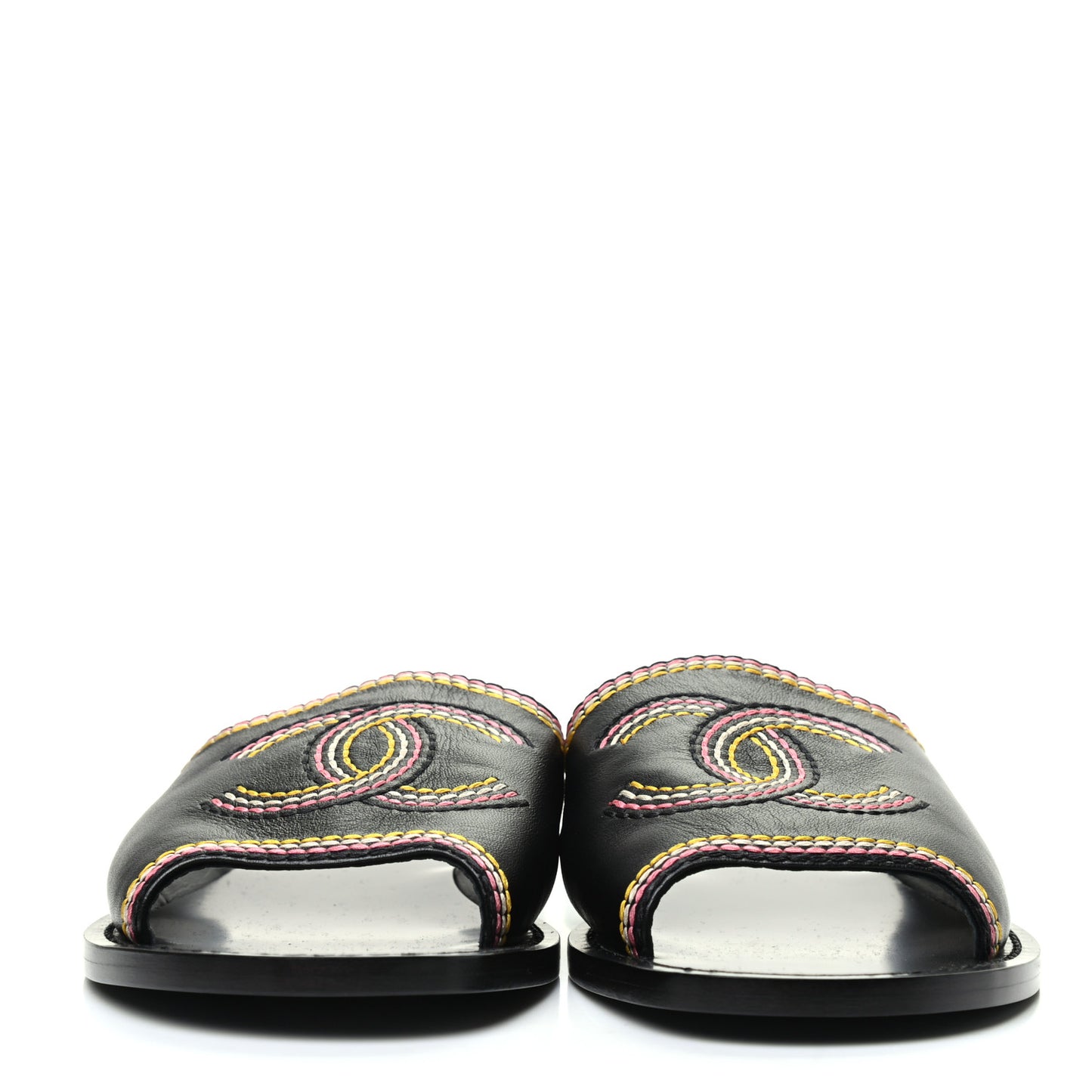 Calfskin Embroidered CC Sandal Mule 39 Black