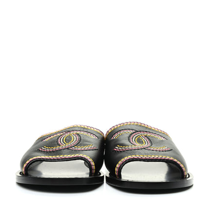 Chanel Calfskin Embroidered CC Sandal Mule 39 Black 2 of 7