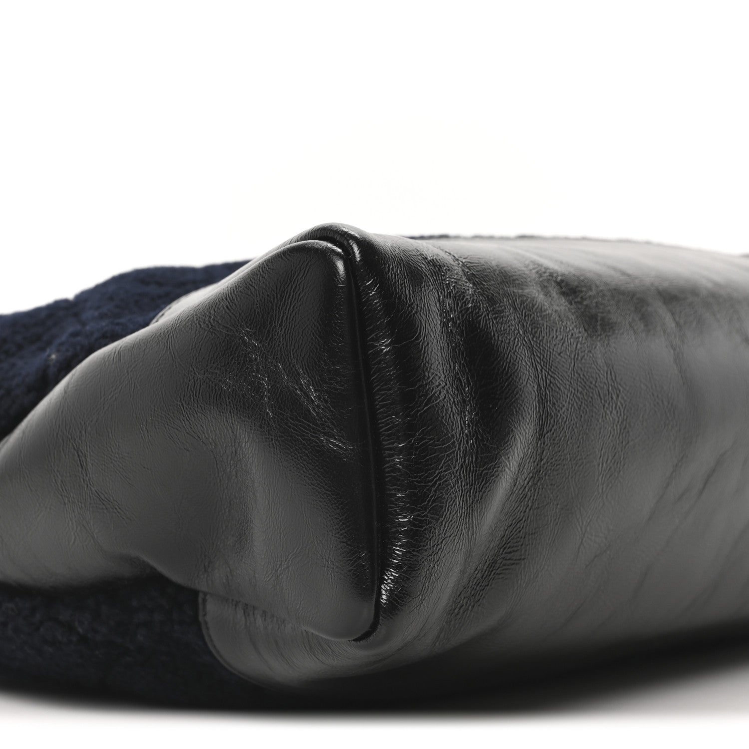 Chanel Shiny Crumpled Calfskin Wool Large 31 Shopping Bag Navy Blue Black 9 of 10