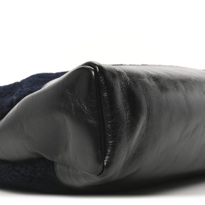Chanel Shiny Crumpled Calfskin Wool Large 31 Shopping Bag Navy Blue Black 9 of 10