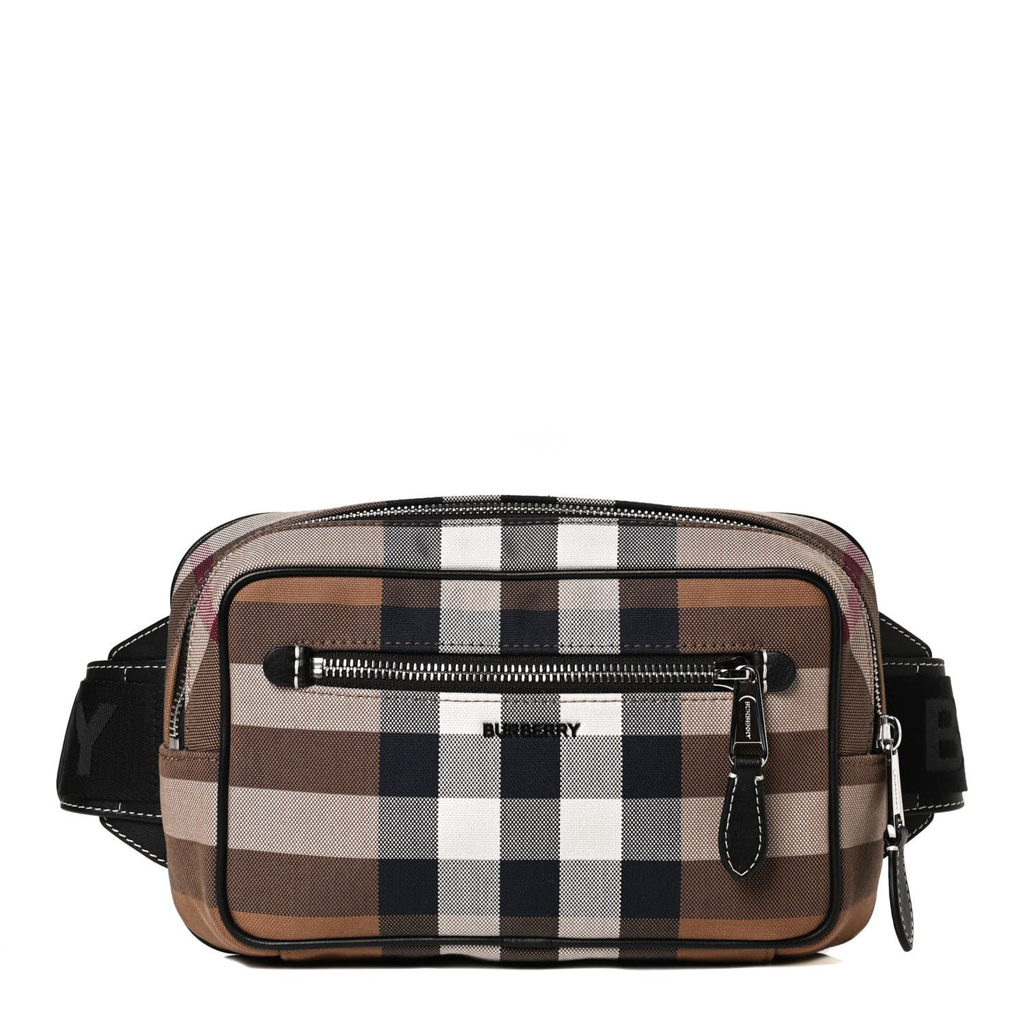 Cotton Calfskin Check Print Belt Bag Light Brown