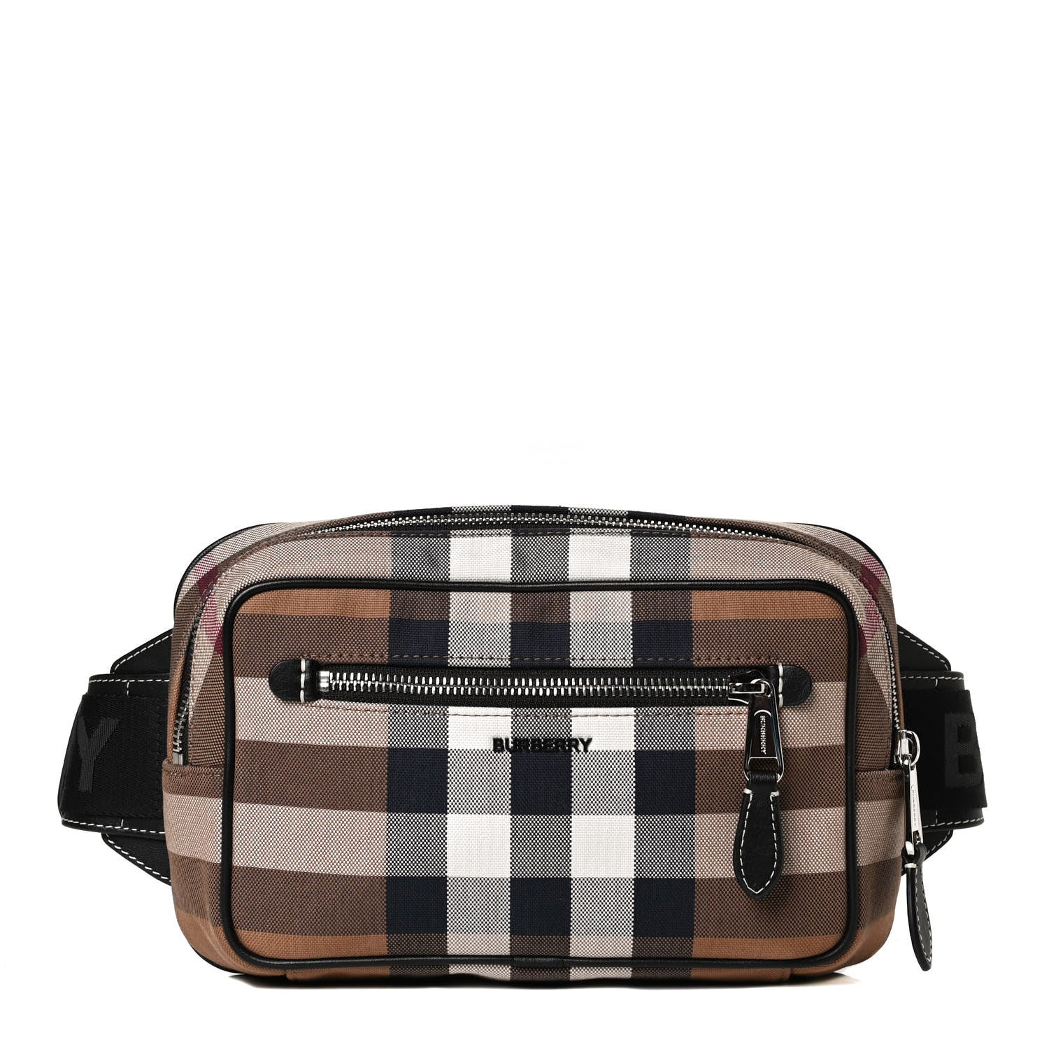 Burberry Cotton Calfskin Check Print Belt Bag Light Brown 1 of 11