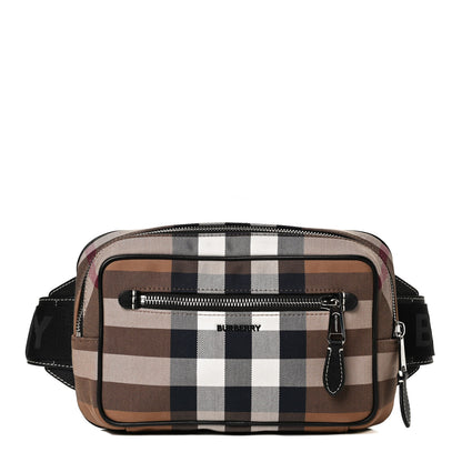 Burberry Cotton Calfskin Check Print Belt Bag Light Brown 1 of 11