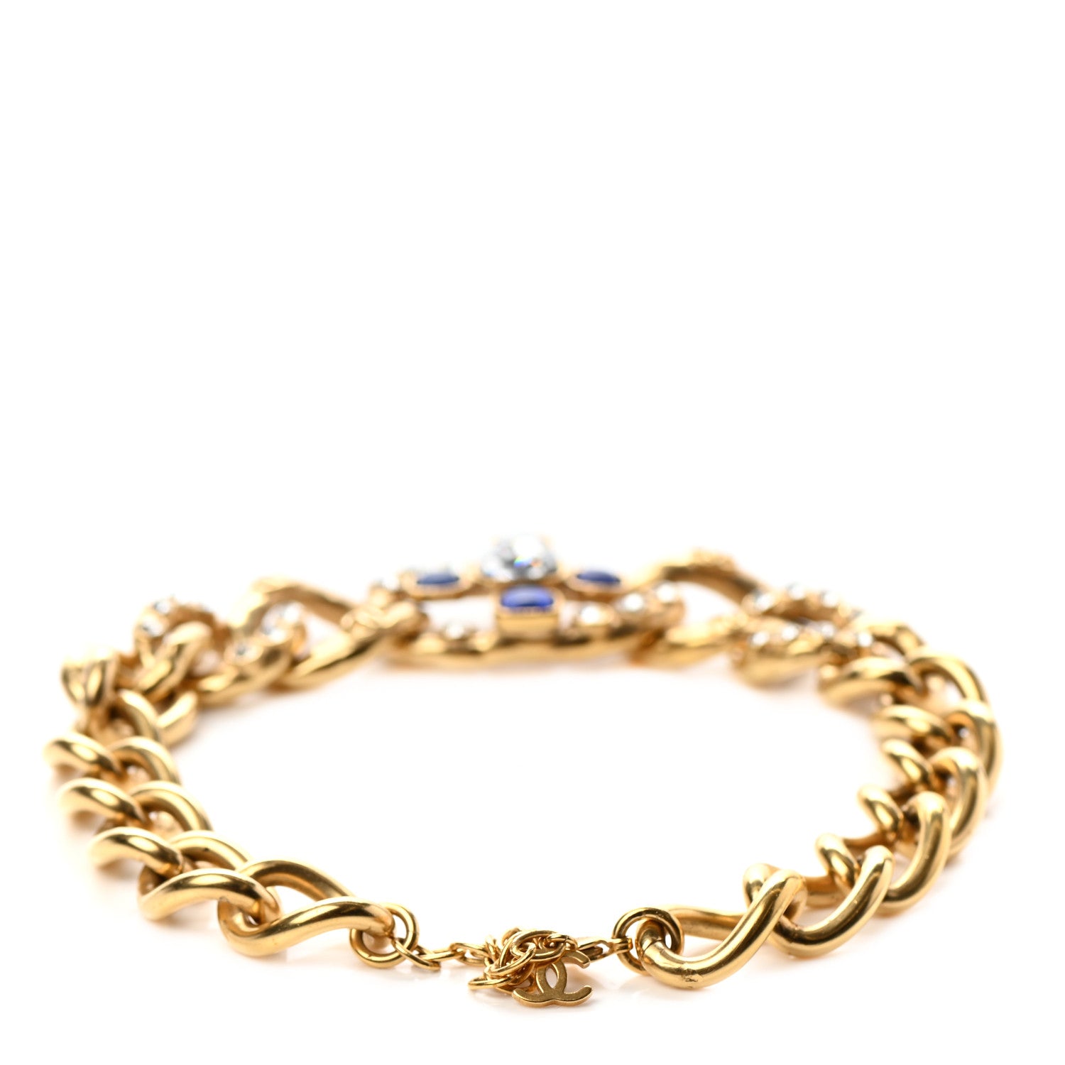 Chanel Gripoix Maltese Cross CC Necklace Blue Gold 3 of 5