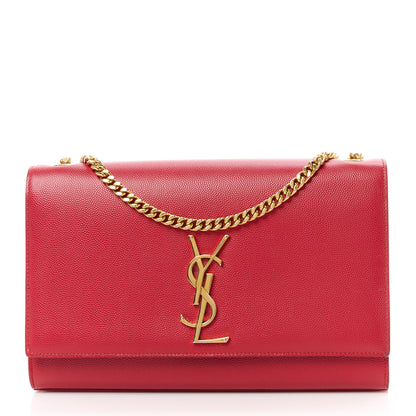 Saint Laurent Grain De Poudre Medium Monogram Kate Satchel Red 1 of 12