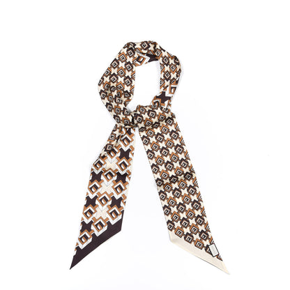 Gucci Silk Twill Isometric G Neck Bow Scarf Brown Ivory 1 of 4