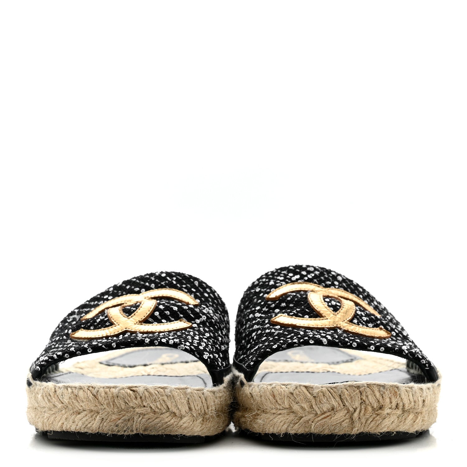 Chanel Wool Laminated Lambskin CC Slide Sandals 39 Black Gold 3 of 10