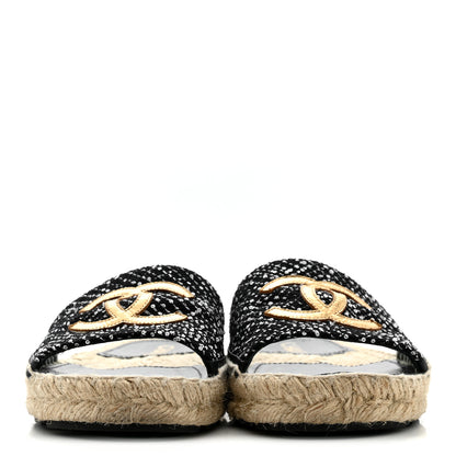 Chanel Wool Laminated Lambskin CC Slide Sandals 39 Black Gold 3 of 10