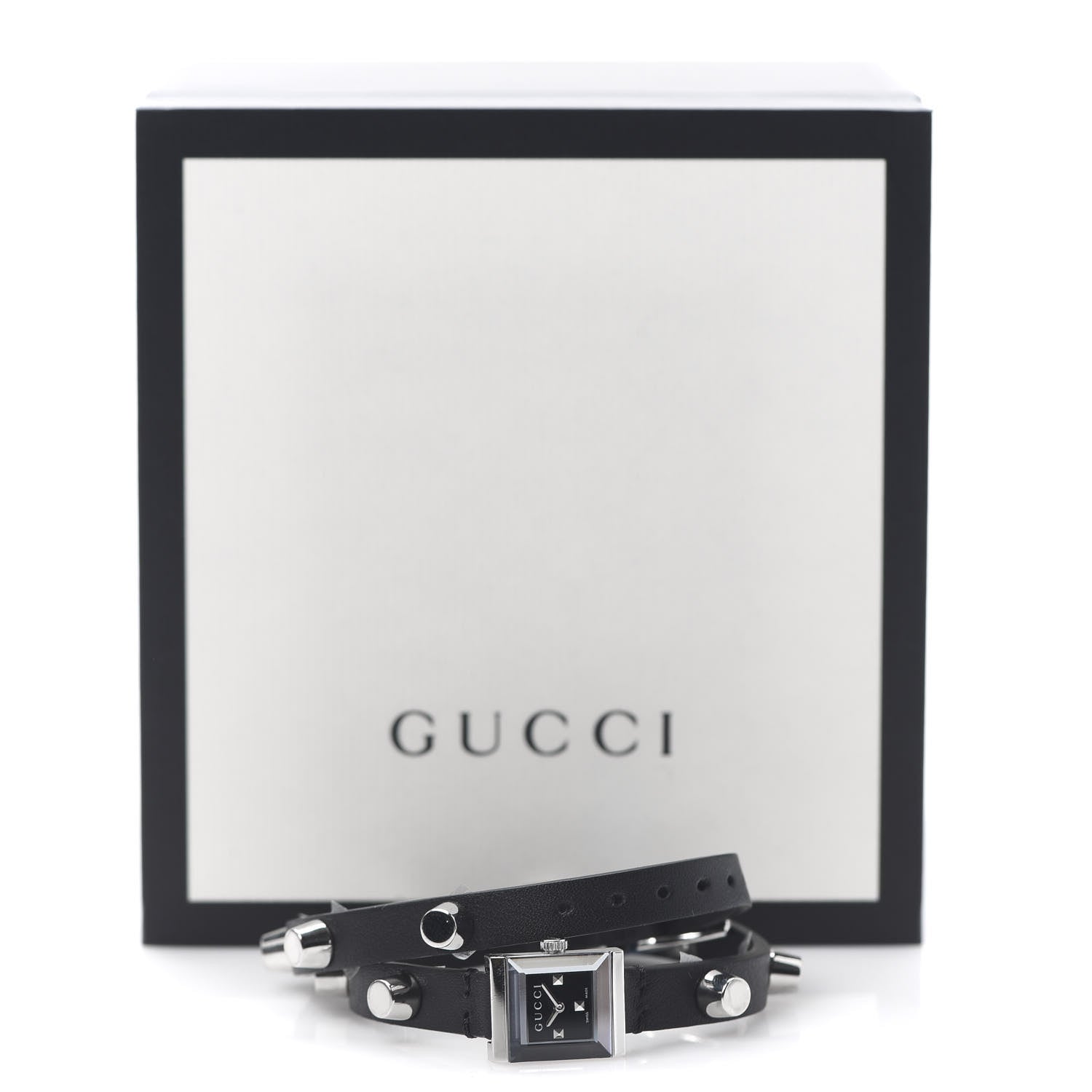 Gucci Stainless Steel Calfskin 14mm G-Frame Square Double Wrap Stud Quartz Watch Black 6 of 6