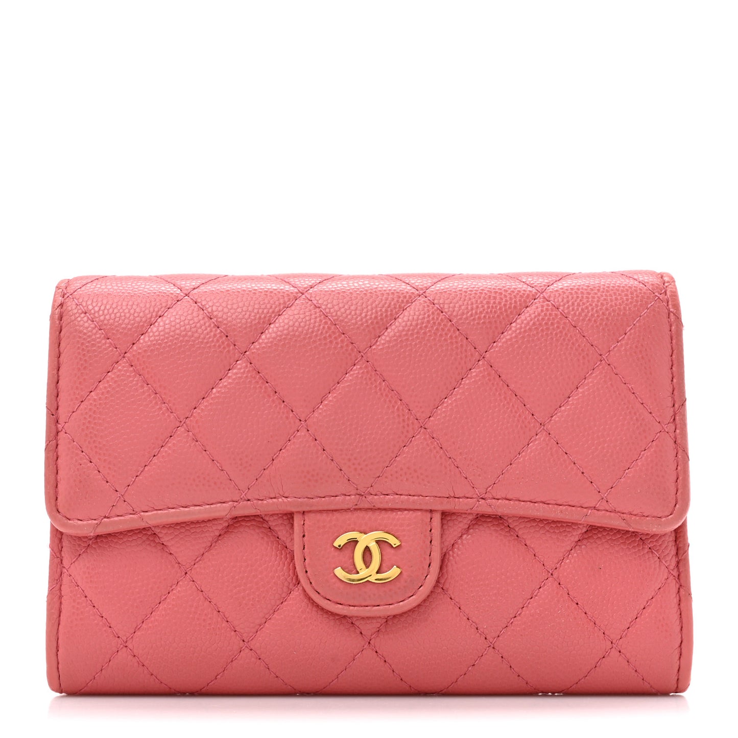 Caviar Quilted Medium Gusset Flap Wallet Pink