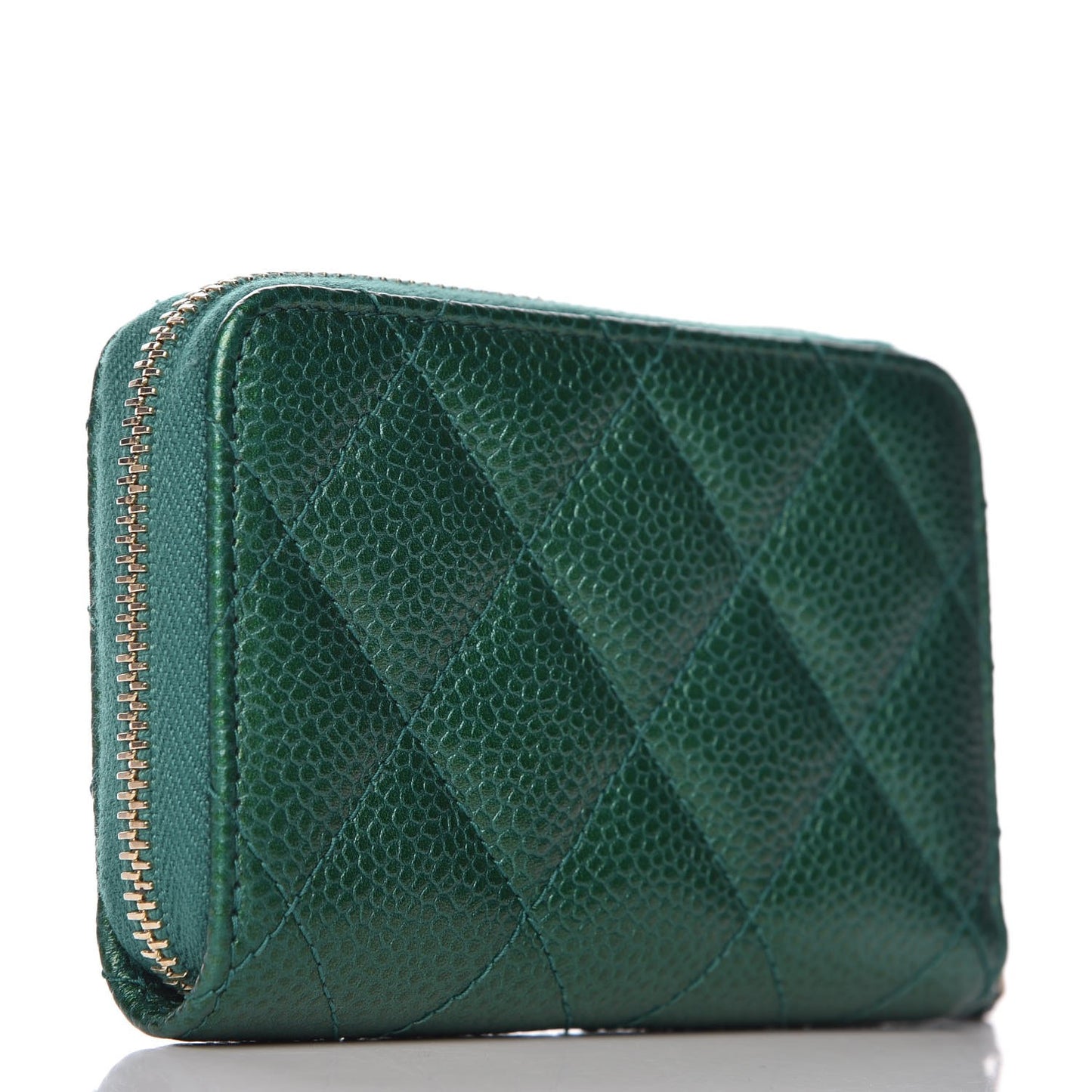 Metallic Caviar Quilted Zip Coin Purse Green
