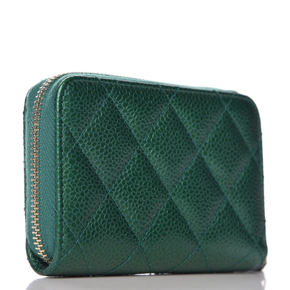 Chanel Metallic Caviar Quilted Zip Coin Purse Green 3 of 7