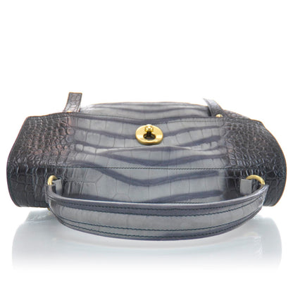 Saint Laurent Suede Crocodile Embossed Large Muse Two Blue 4 of 9