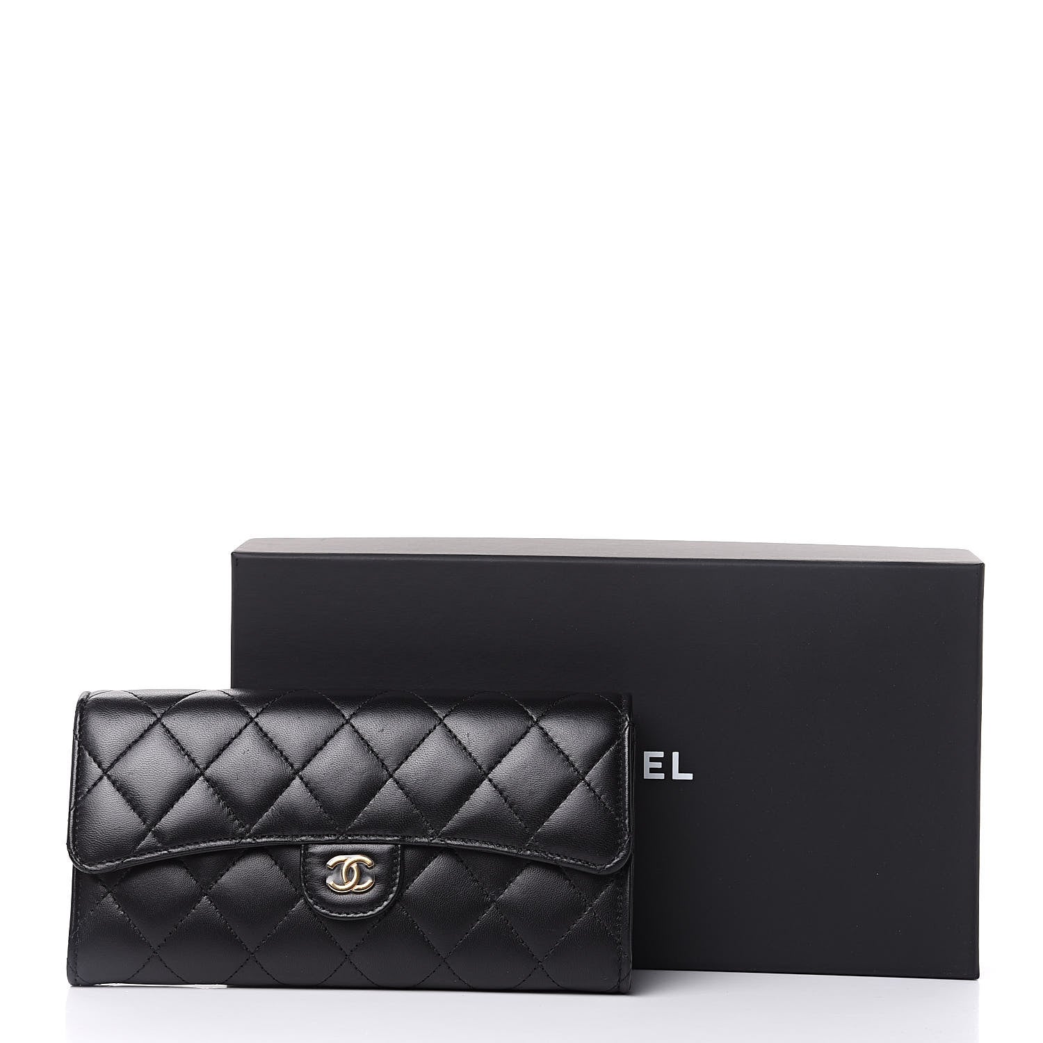 Chanel Lambskin Quilted Large Gusset Flap Wallet Black 13 of 13