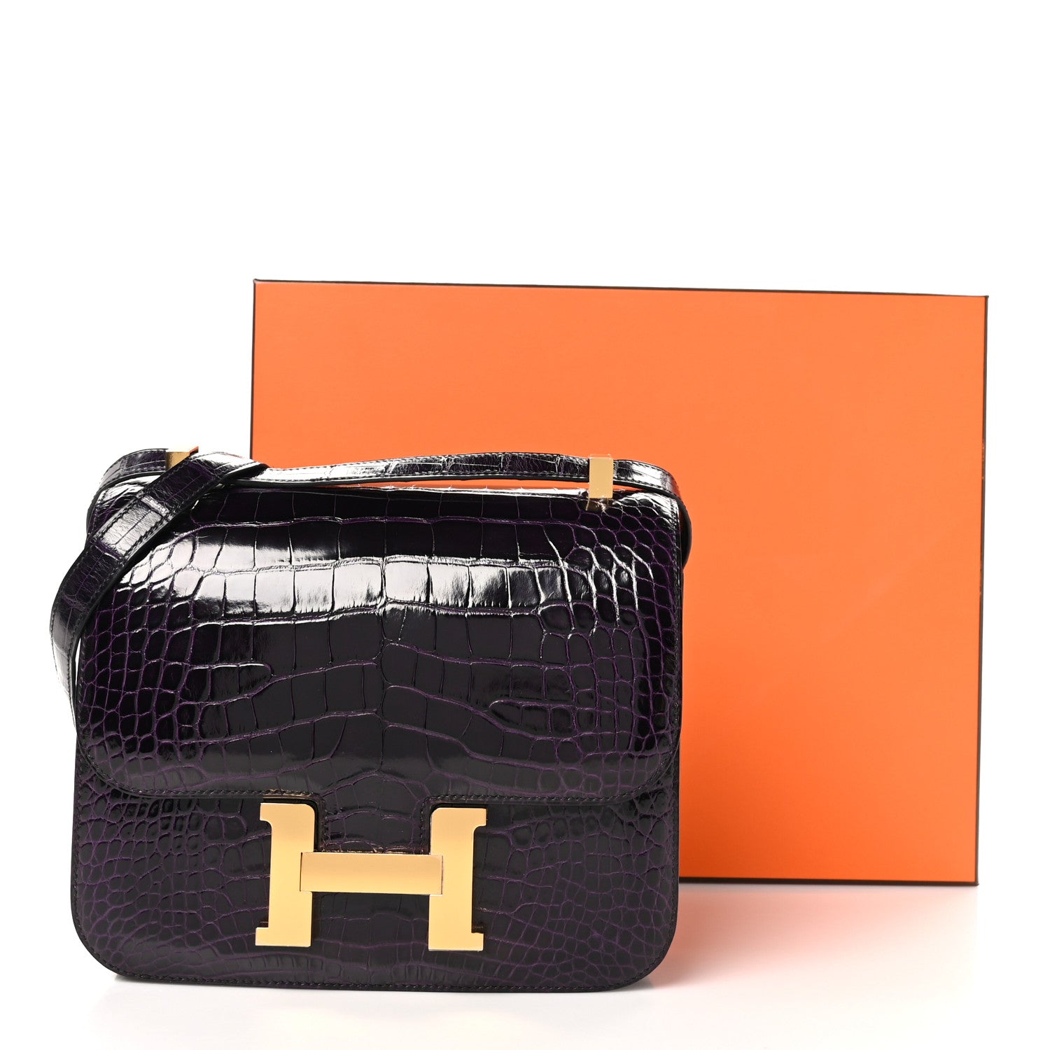 Hermes Shiny Alligator Constance 24 Aubergine 11 of 11