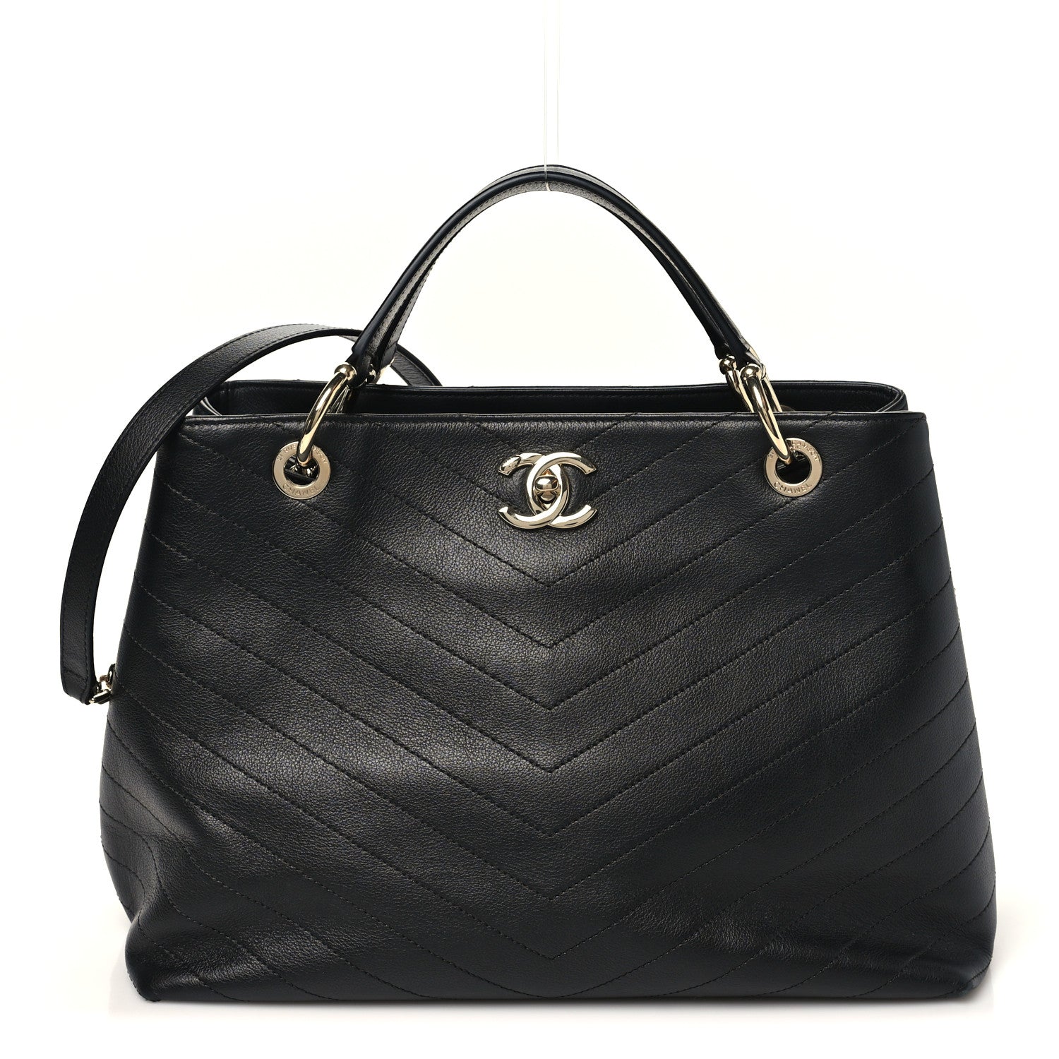 Chanel Calfskin Stitched Large Chevron Chic Shopping Bag Black 1 of 11