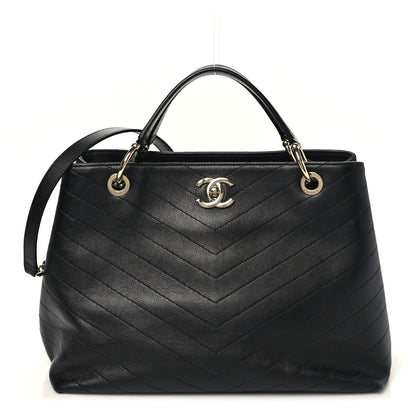 Chanel Calfskin Stitched Large Chevron Chic Shopping Bag Black 1 of 11