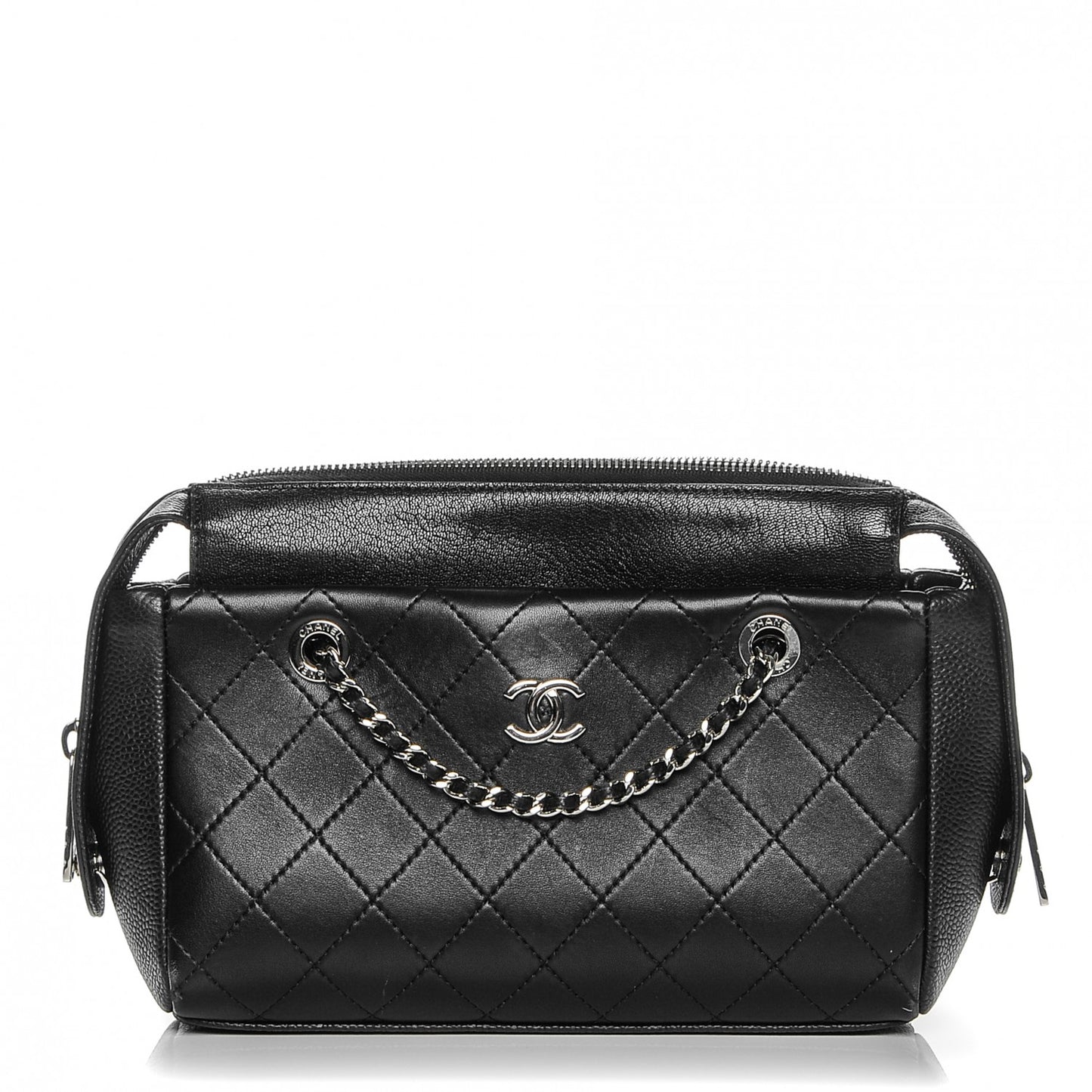 Caviar Calfskin Quilted Magnetic Shoulder Bag Black