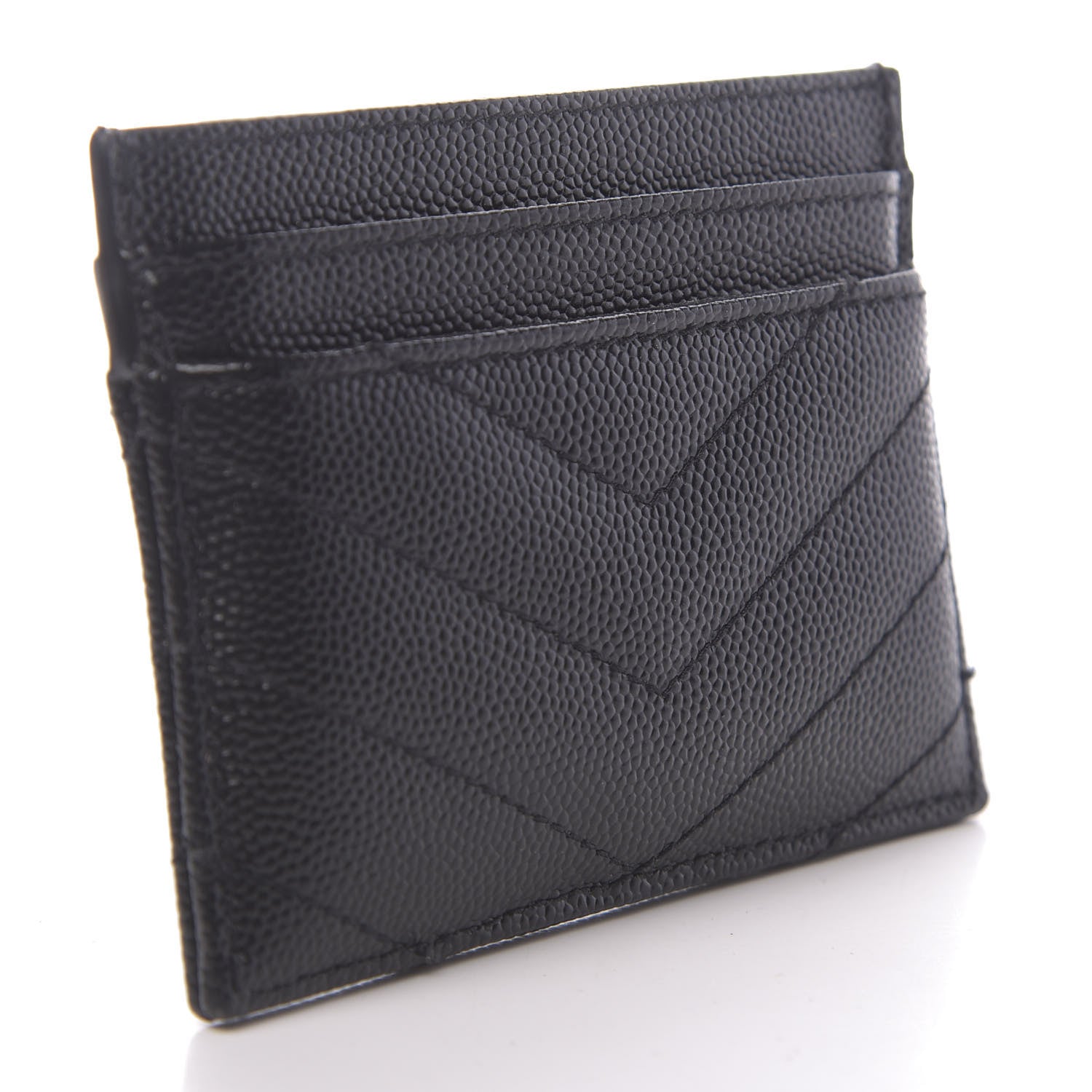 Saint Laurent Grain De Poudre Matelasse Chevron Monogram Credit Card Case Black 3 of 7
