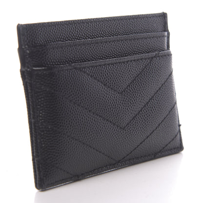 Saint Laurent Grain De Poudre Matelasse Chevron Monogram Credit Card Case Black 3 of 7