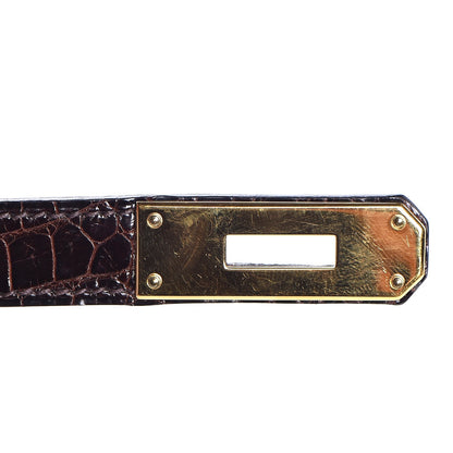 Hermes Shiny Porosus Crocodile Kelly Sellier 35 Havane 24 of 37