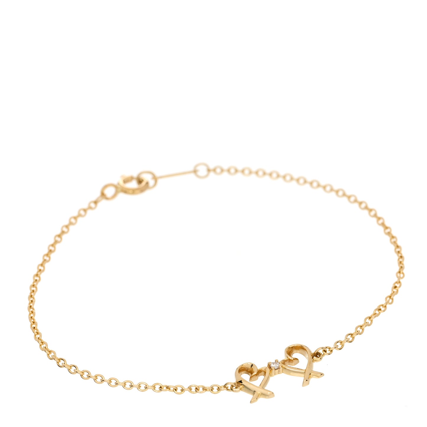18K Yellow Gold Diamond Double Loving Heart Bracelet