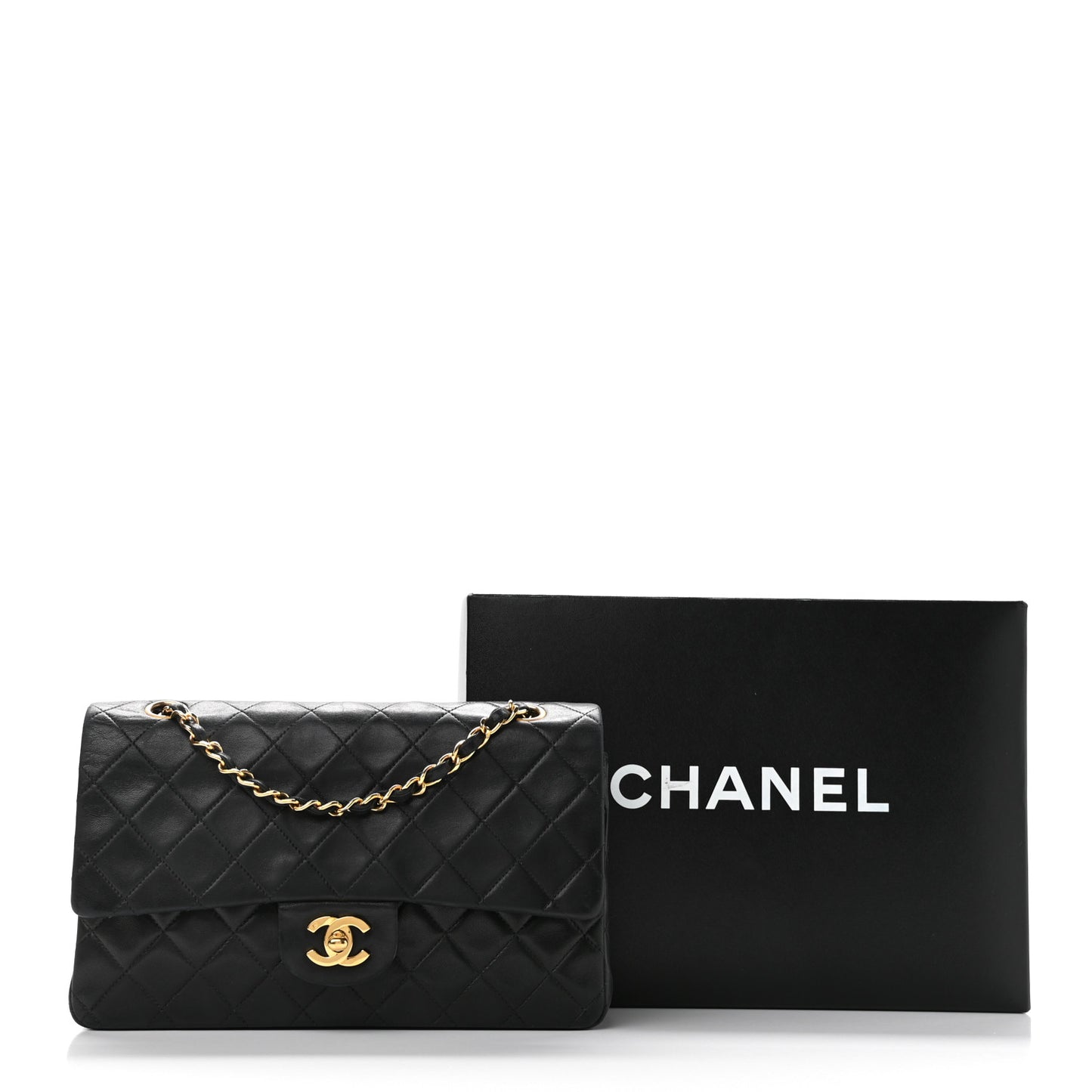 Lambskin Quilted Medium Double Flap Black