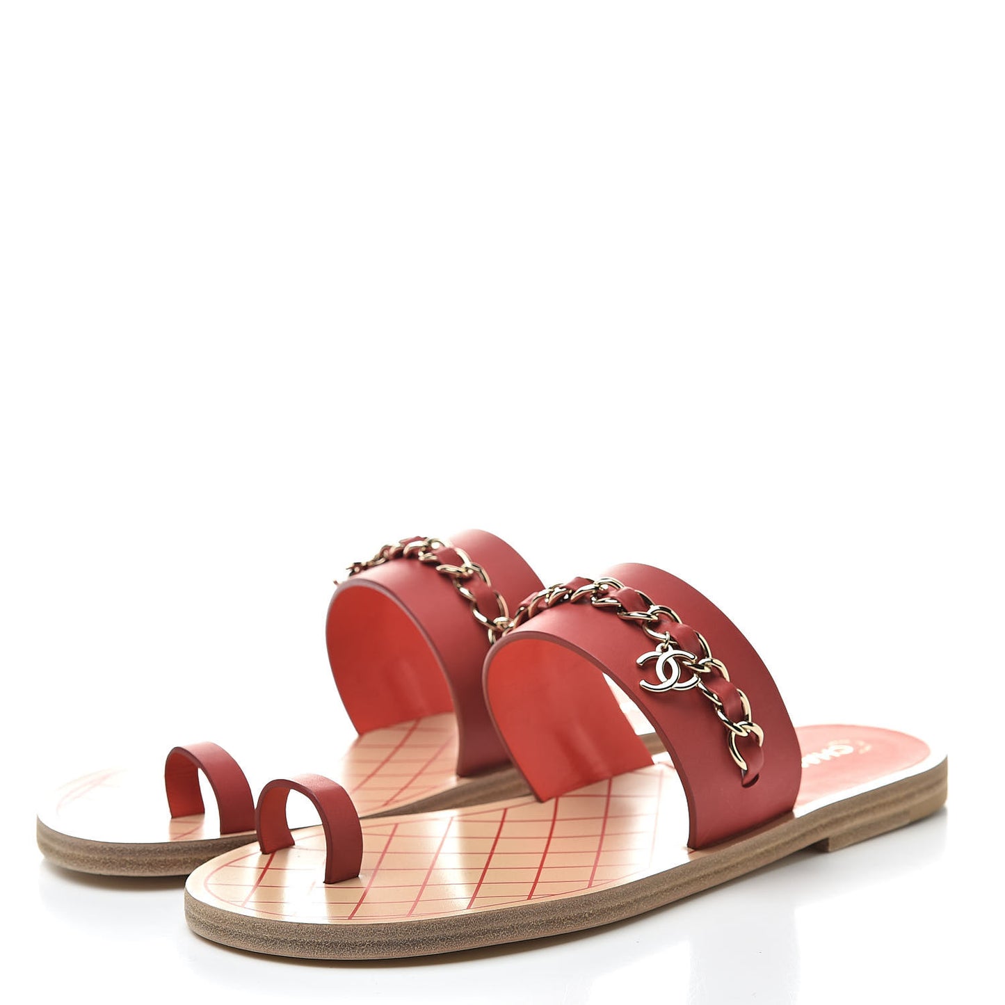 Calfskin Chain CC Sandals 38 Red