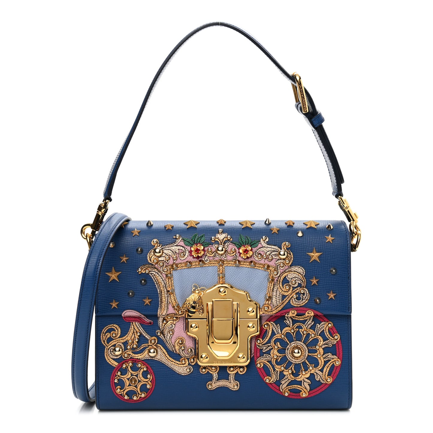 Calfskin Crystal Embellished Lucia Shoulder Bag Blue Multicolor