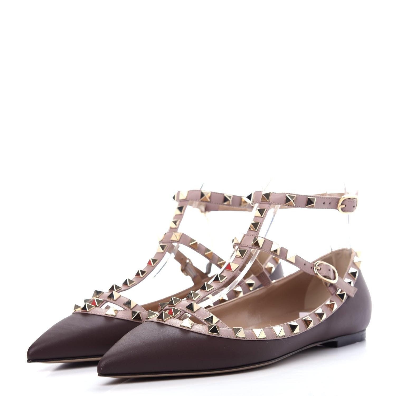 Valentino Garavani Nappa Rockstud Cage Ballerina Flats 38 Cacao Poudre 3 of 10