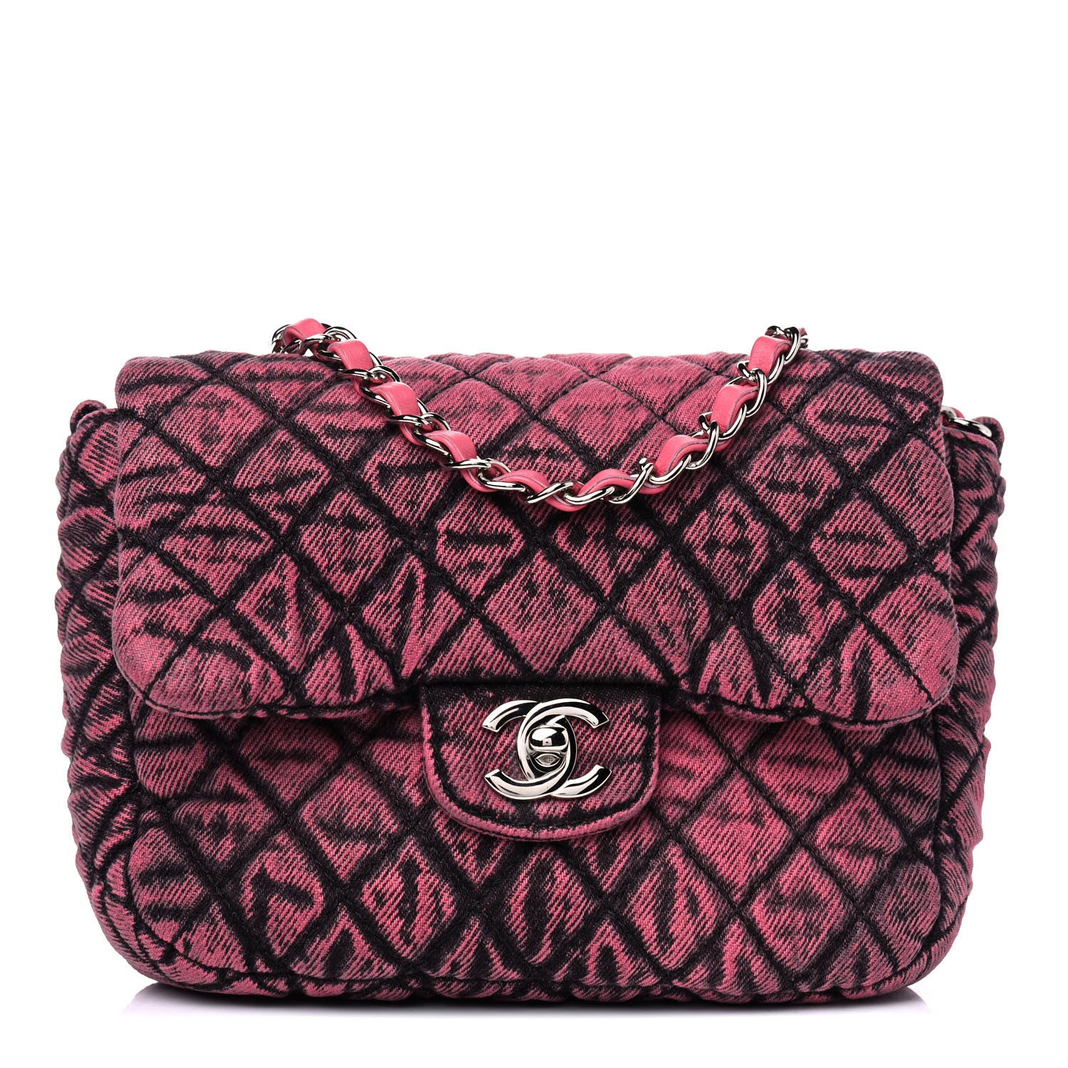 Chanel Washed Denim Quilted Small Denimpression Flap Red Black 1 of 5