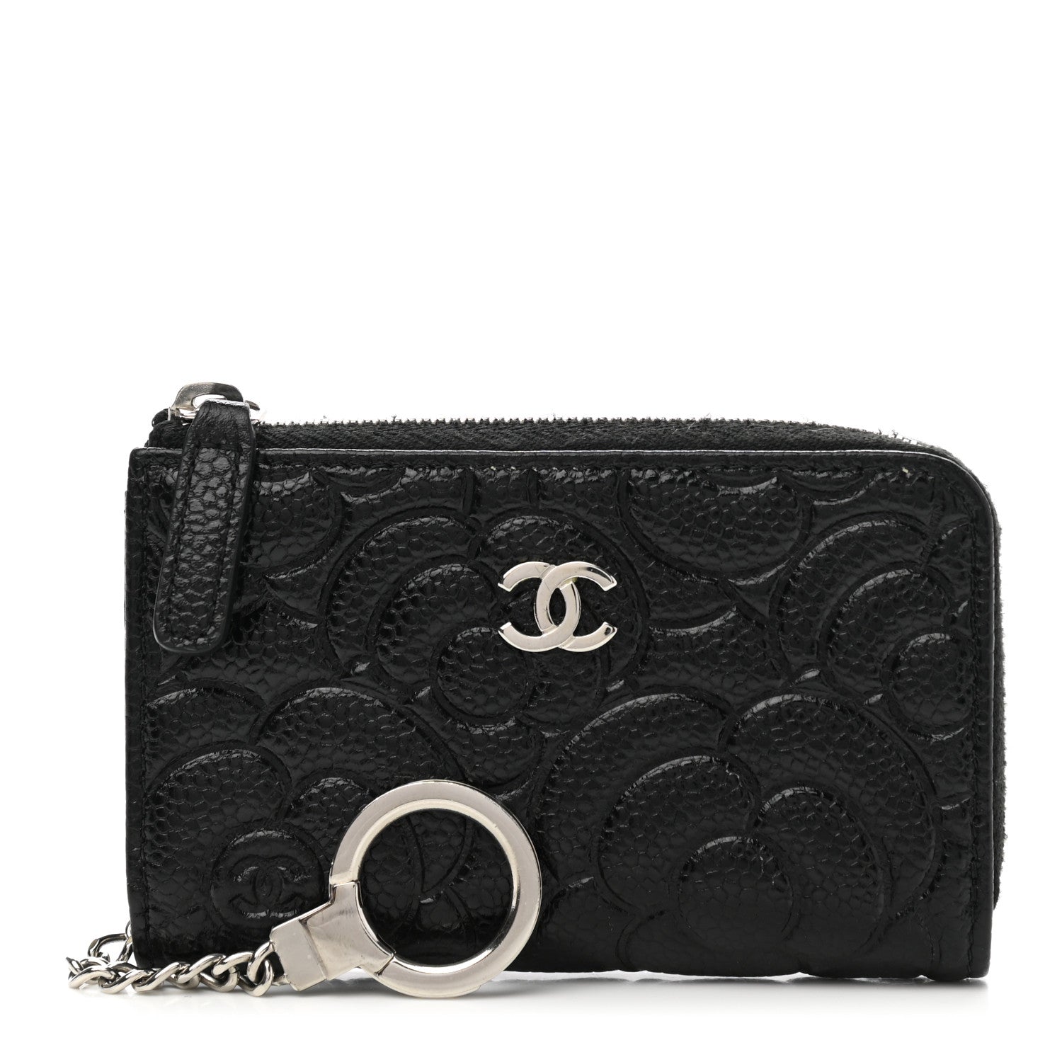 Chanel Caviar Camellia Embossed Key Holder Case Black 1 of 8