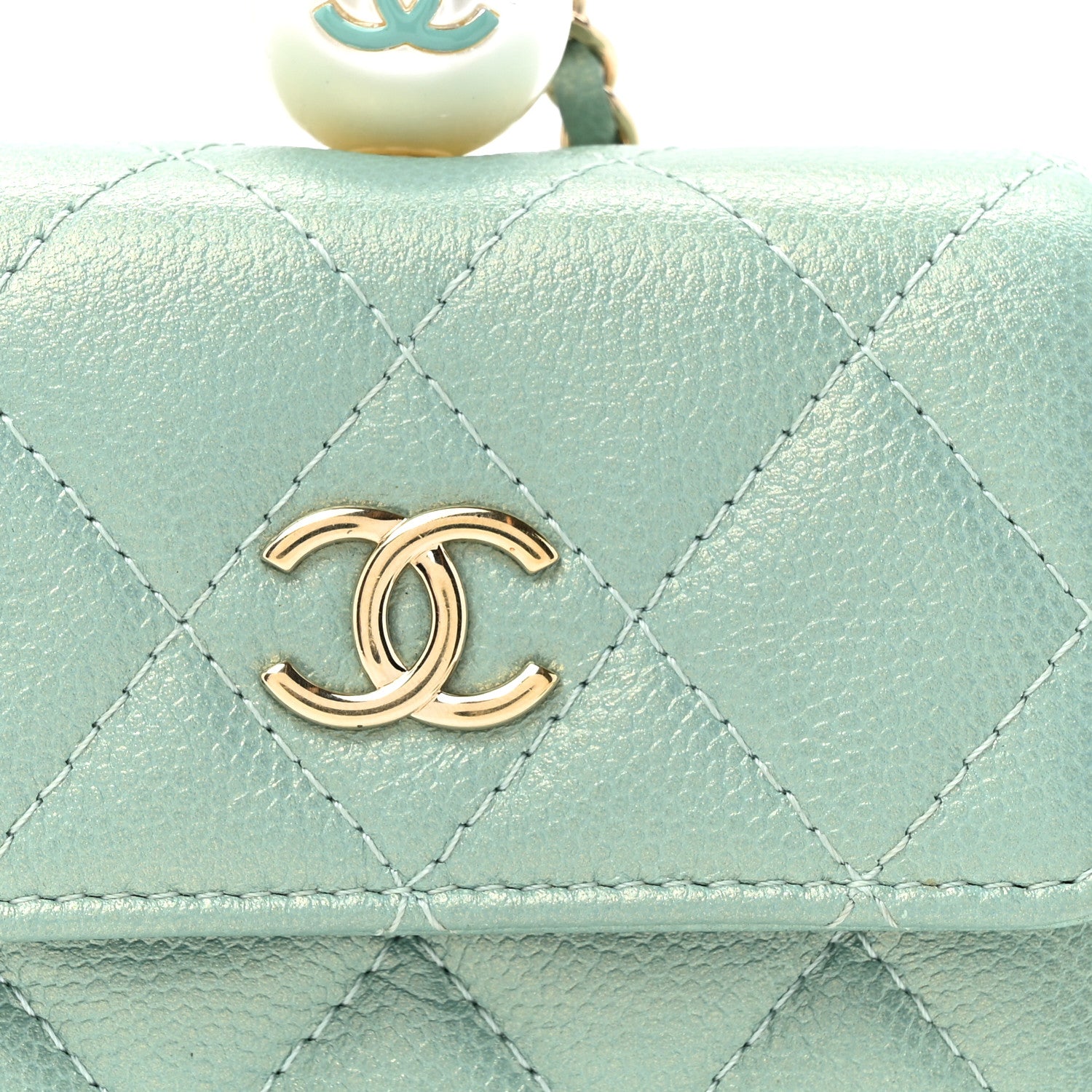 Chanel Iridescent Caviar Quilted Pearl On Top Coin Purse With Chain Light Green 9 of 11
