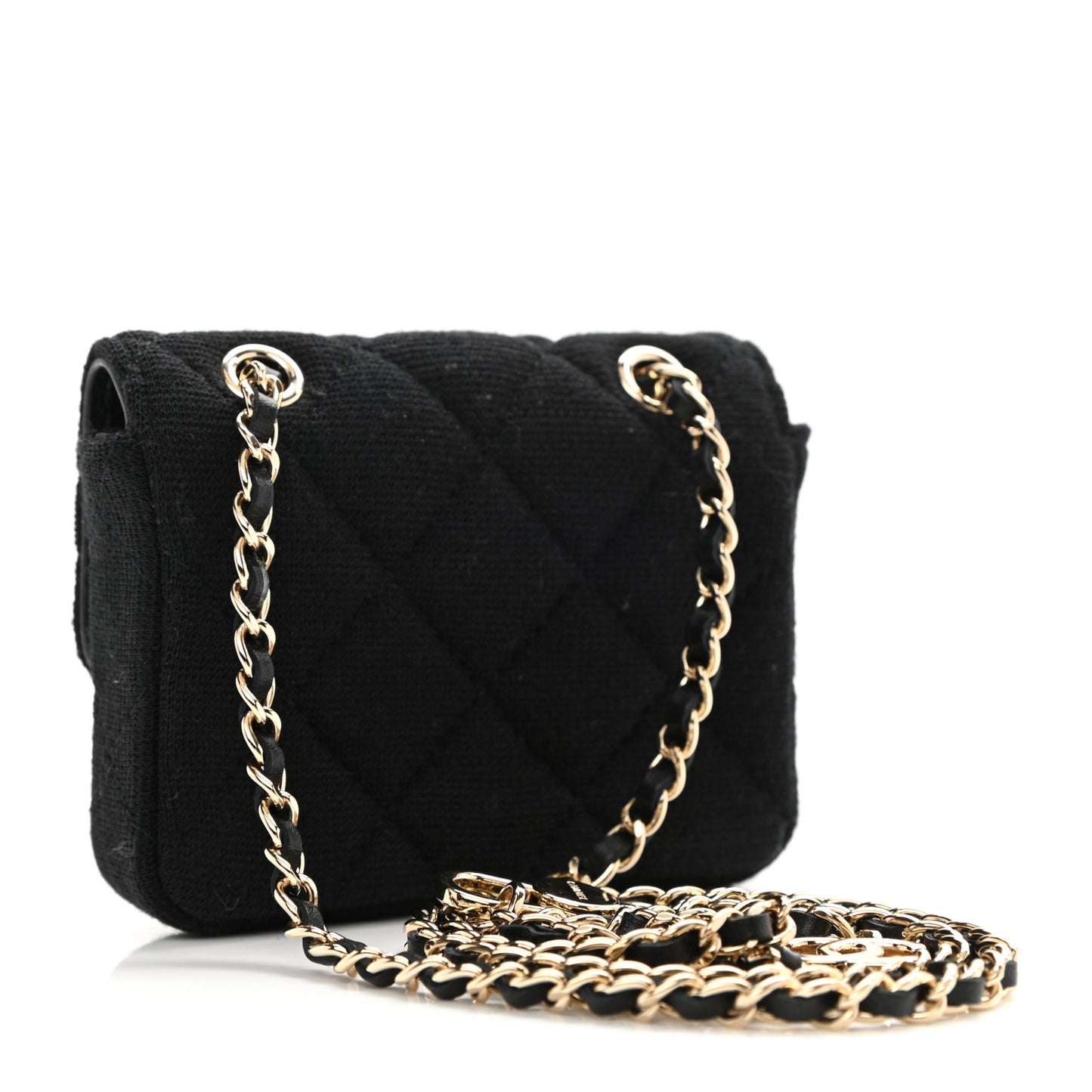 Jersey Quilted Flap Chain Waist Bag Black