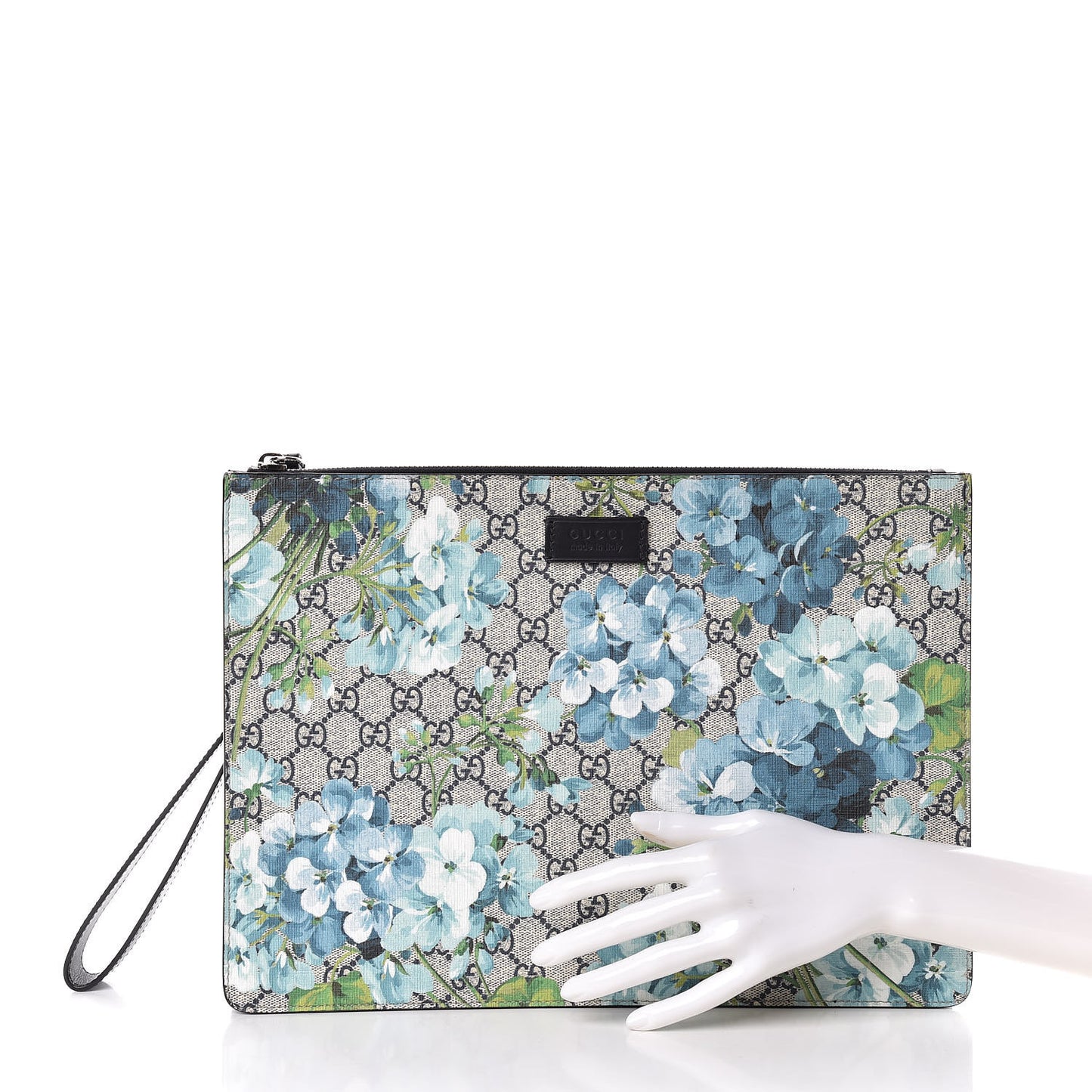 GG Supreme Monogram Blooms Medium Documents Holder Beige Blue Black