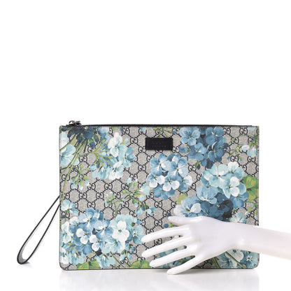 Gucci GG Supreme Monogram Blooms Medium Documents Holder Beige Blue Black 2 of 8