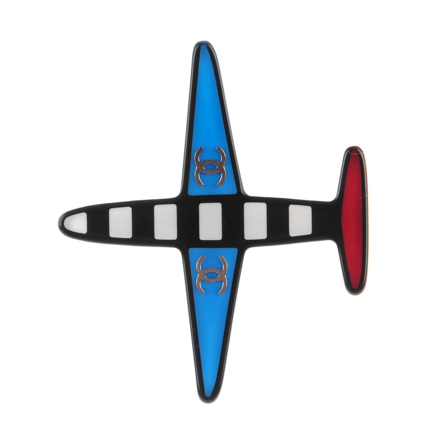 Chanel Resin Striped CC Airplane Brooch Blue Red 1 of 5