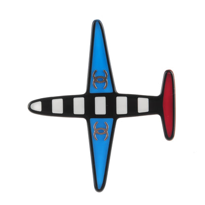 Chanel Resin Striped CC Airplane Brooch Blue Red 1 of 5