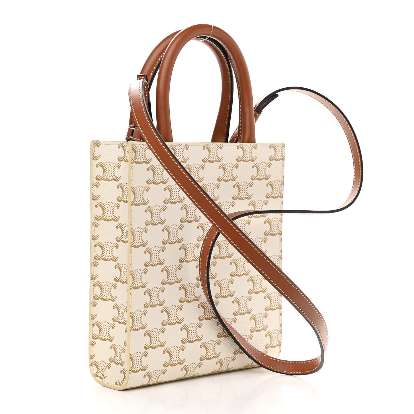 Triomphe Canvas Calfskin Mini Vertical Cabas White