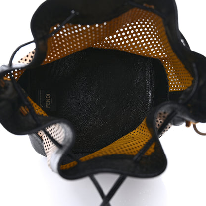 Fendi Vitello Liberty Glossy Lambskin F is Fendi Perforated Mini Mon Tresor Bucket Bag Sand Mimosa Black 5 of 9